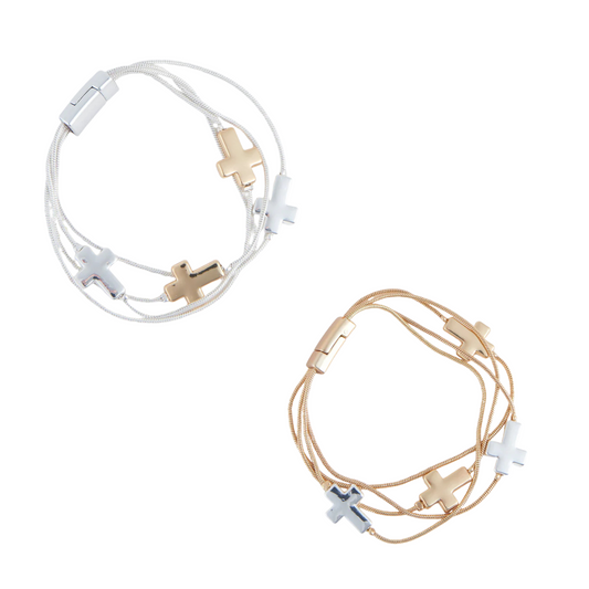 Elevate your collection with this Multi Row Cross Bracelet from Howard's brand, available in elegant gold or striking two-tone finishes. Featuring multiple rows adorned with distinctive cross accents, this bracelet offers a refined yet bold statement piece that complements any style. Expertly crafted to combine timeless symbolism with modern design, it delivers both versatility and sophistication for everyday wear or special occasions.
