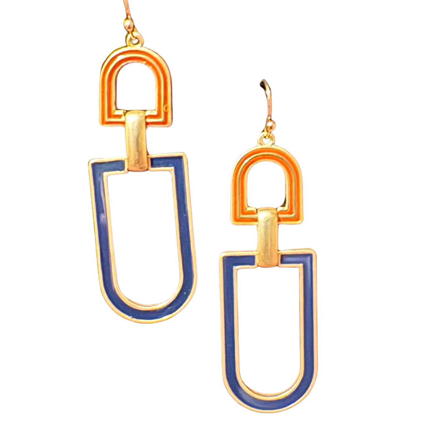 Collegiate dangle earrings in orange and blue