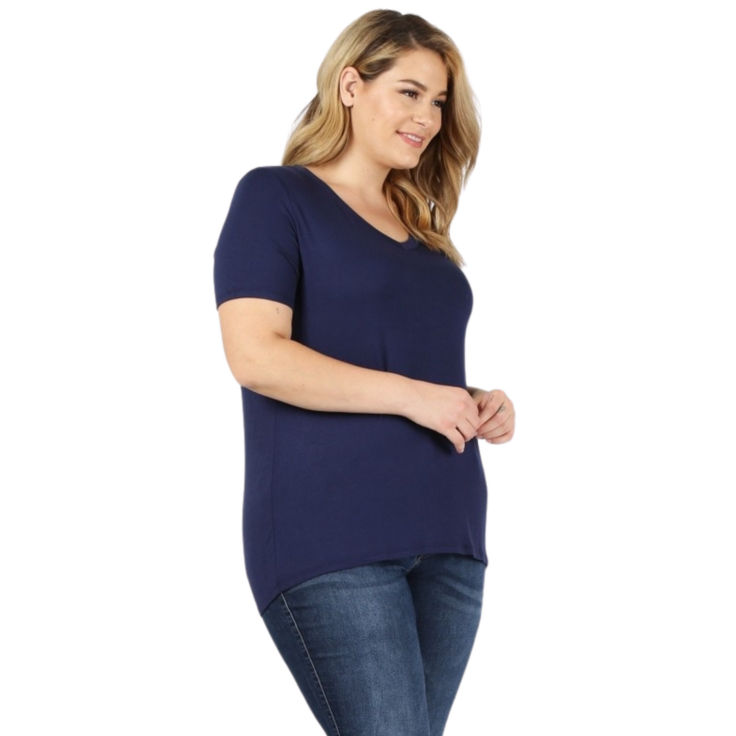Plus size v-neck tee in navy