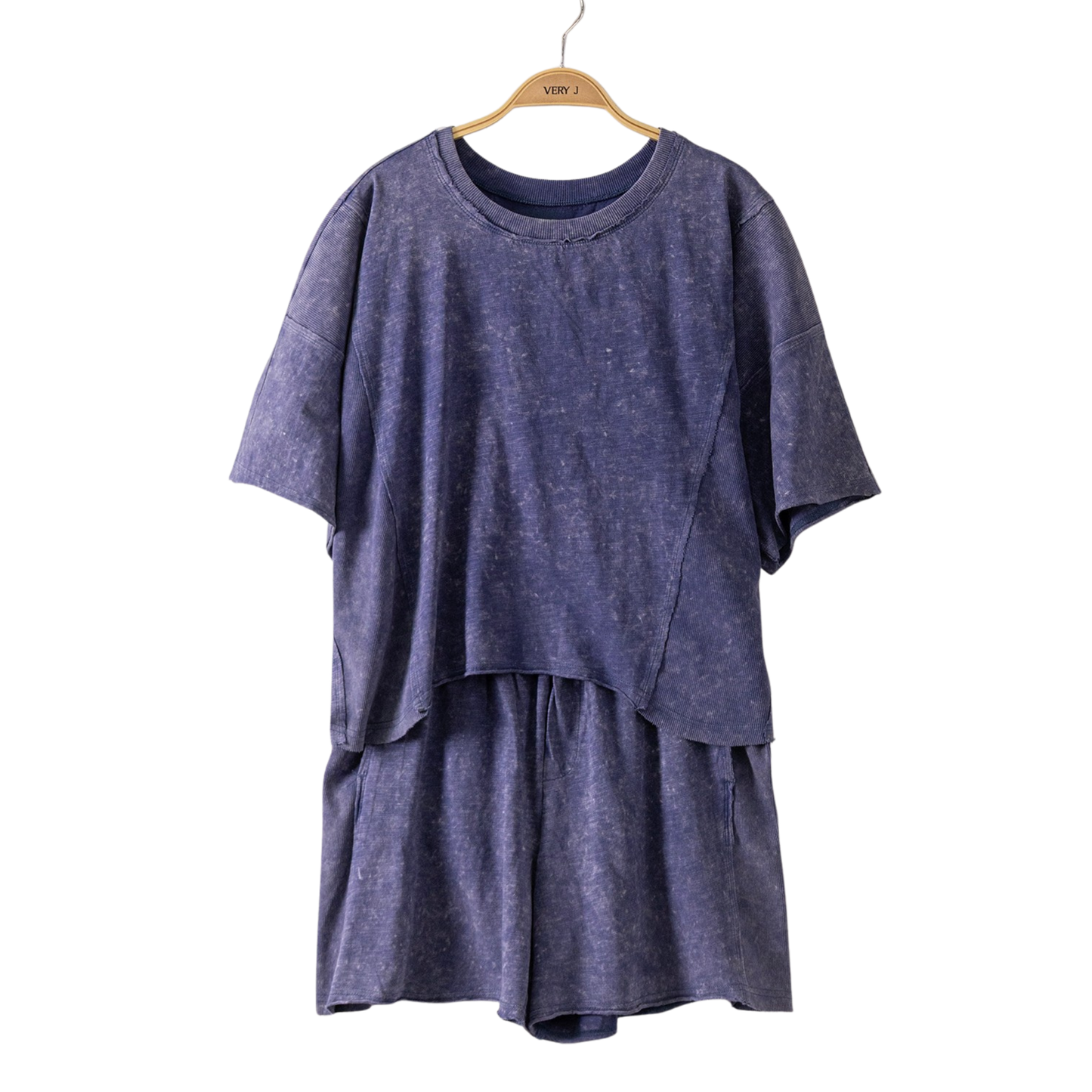 Round neck top and shorts set in denim