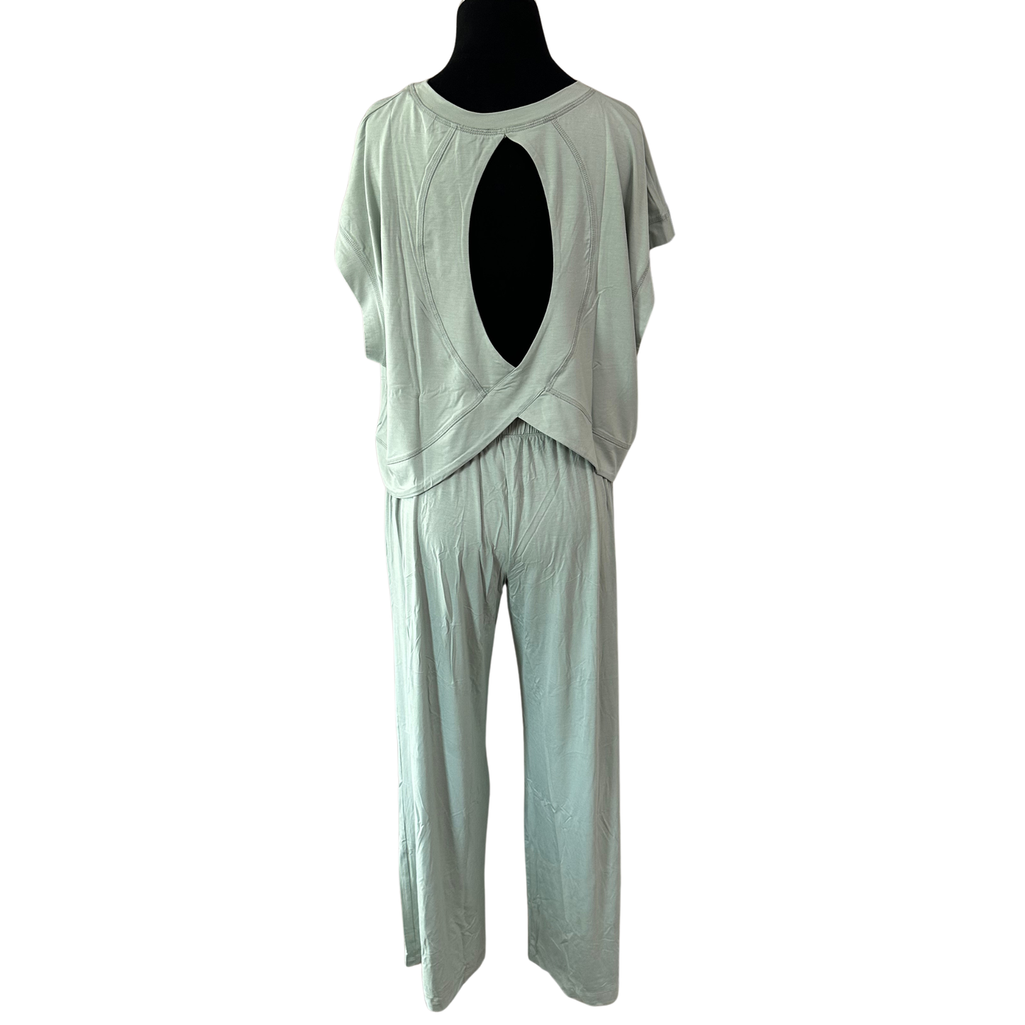 Elevate your casual wardrobe with this effortless two-piece set from Rae Mode. The moss green open back short sleeve top features a modern silhouette that's perfect for layering or wearing solo, while the matching wide leg pants offer comfort and contemporary style. This versatile pairing works seamlessly for weekend outings, casual brunches, or relaxed evenings out. 