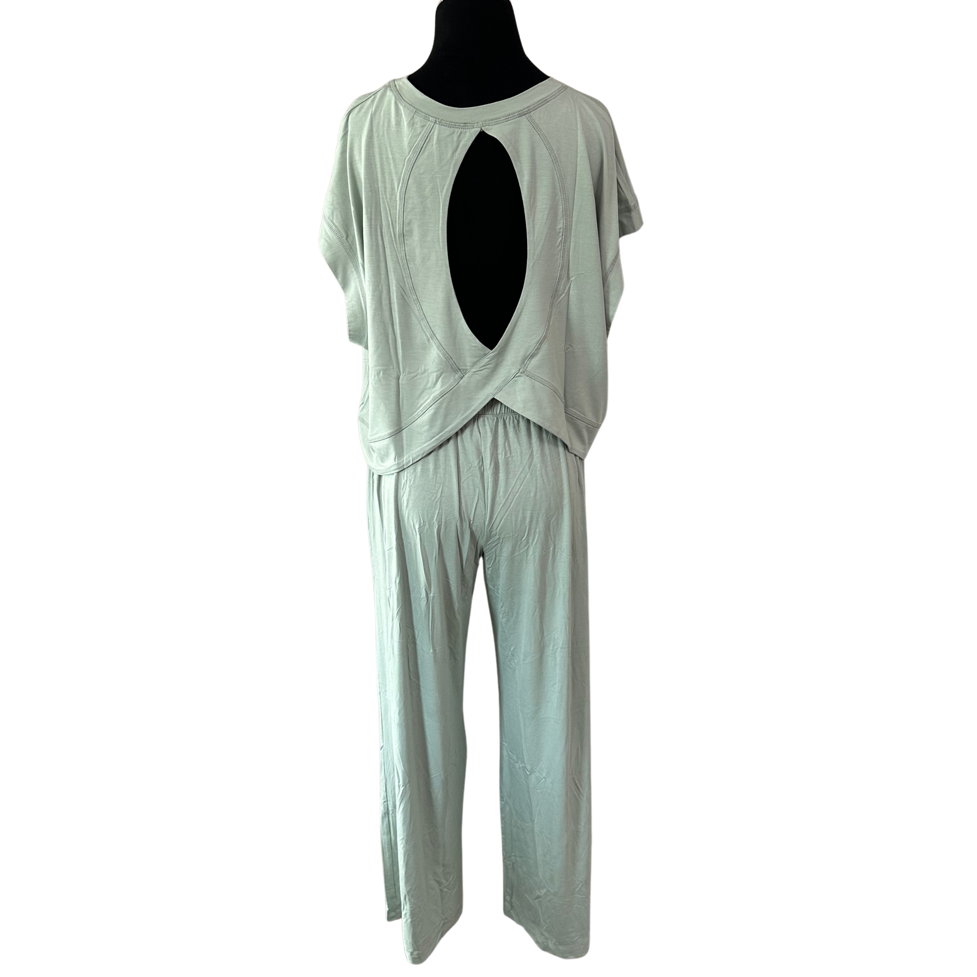 Elevate your casual wardrobe with this effortless two-piece set from Rae Mode. The moss green open back short sleeve top features a modern silhouette that's perfect for layering or wearing solo, while the matching wide leg pants offer comfort and contemporary style. This versatile pairing works seamlessly for weekend outings, casual brunches, or relaxed evenings out. 