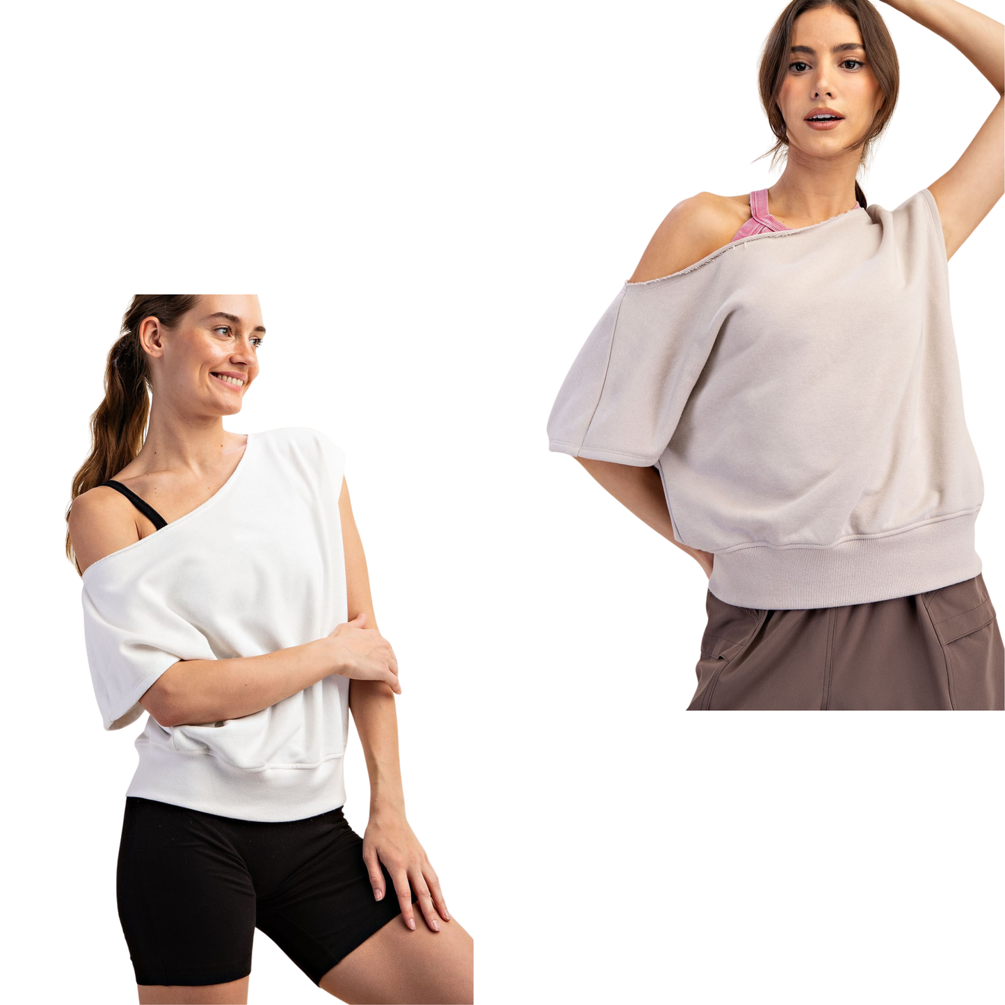 Effortless elegance meets comfort in this French Terry Off-The-Shoulder Top by Rae Mode. The relaxed off-the-shoulder neckline creates a flattering, contemporary silhouette perfect for casual outings or layered styling. Crafted from soft French terry fabric, it offers a cozy feel without sacrificing style. Available in versatile Off White and Light Taupe, this top pairs seamlessly with your favorite bottoms for an understated, chic look.
