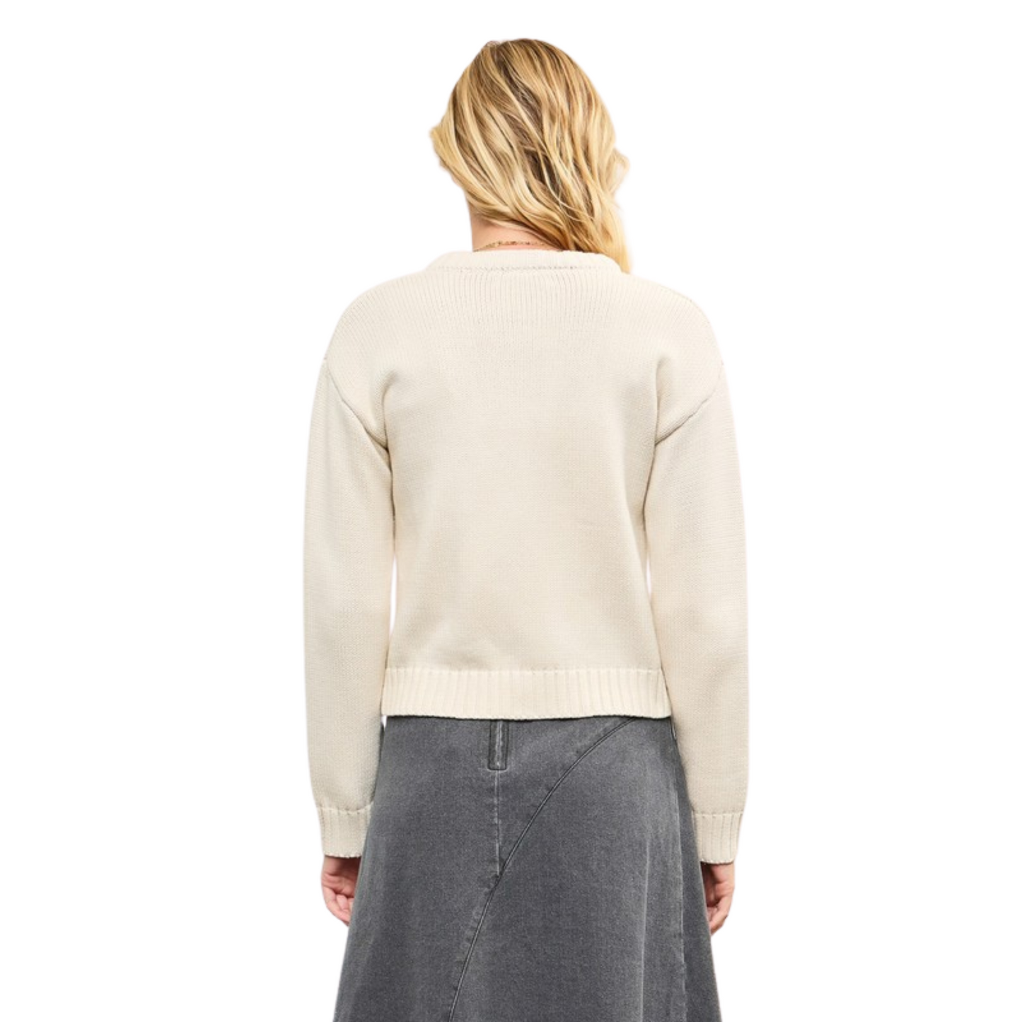 Ribbed Button Up Cropped Sweater in off white