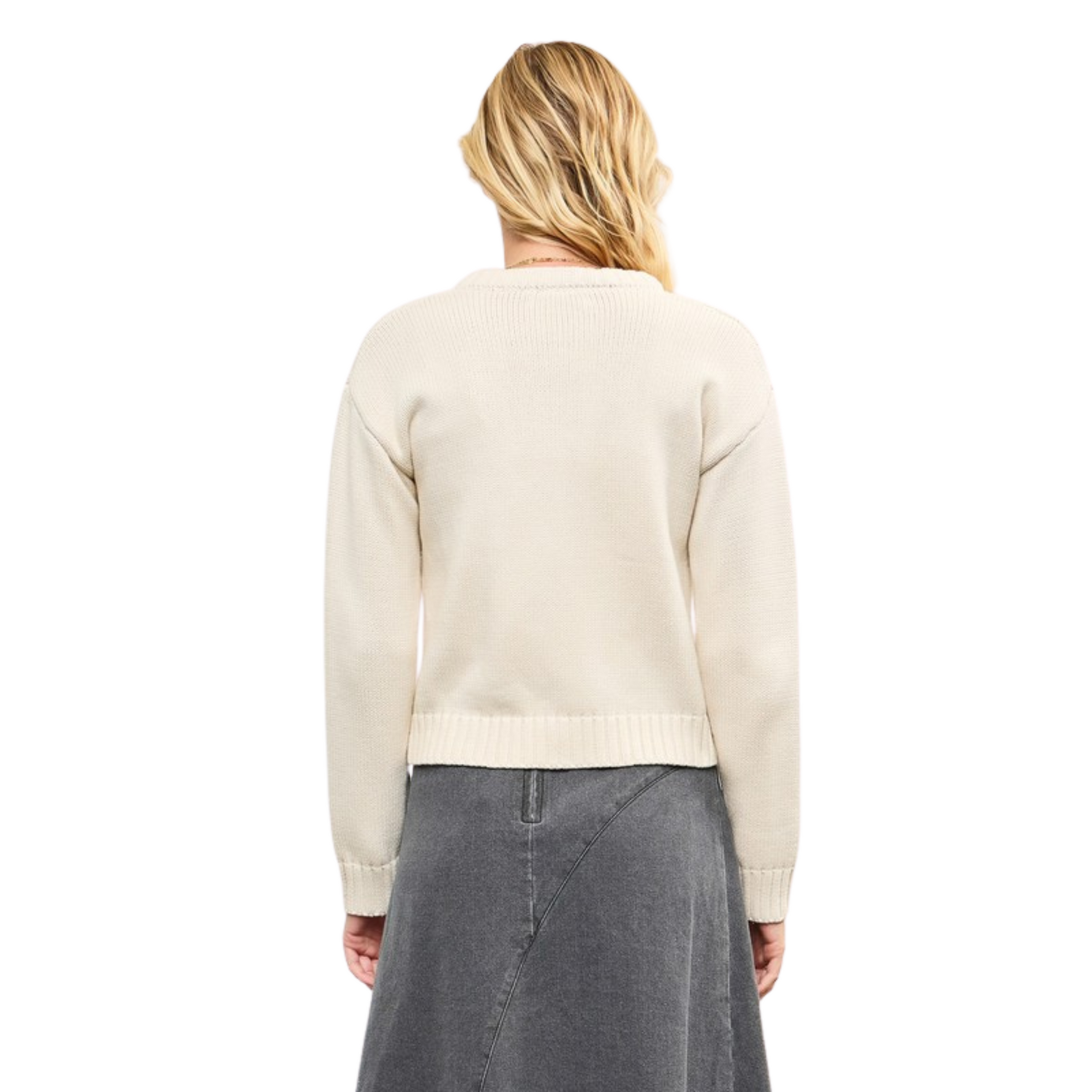 Ribbed Button Up Cropped Sweater in off white