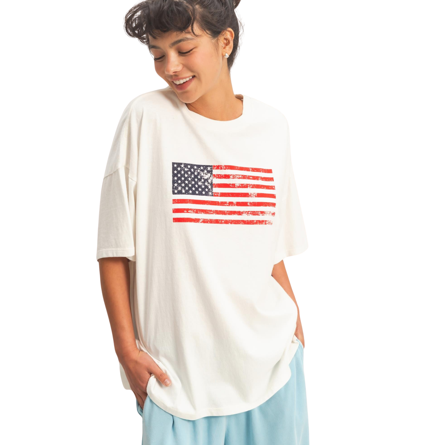 Mineral Washed Graphic Flag Tee in off white