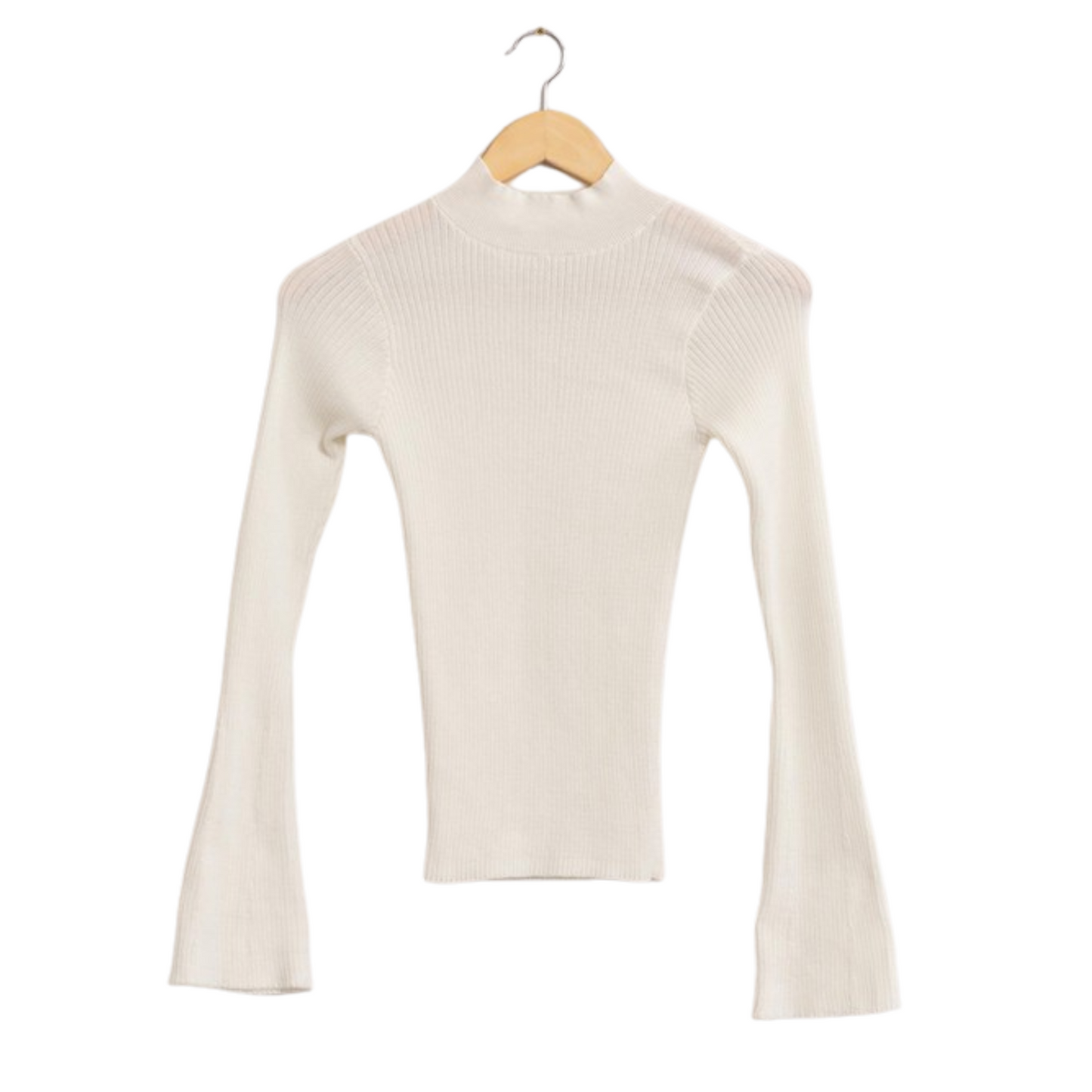 Ribbed flare sleeve top in off white