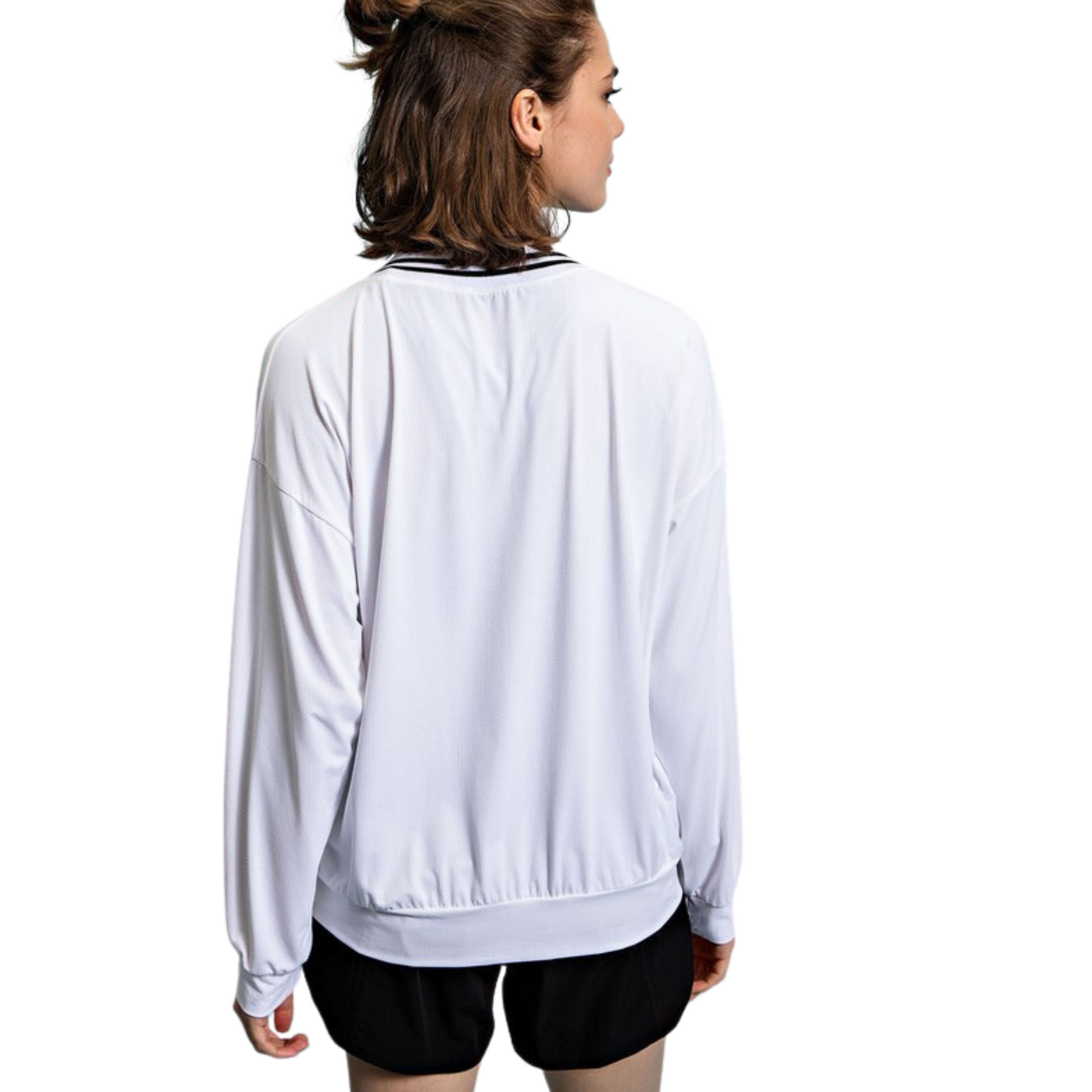 Plus size v-neck long sleeved sweatshirt in off white