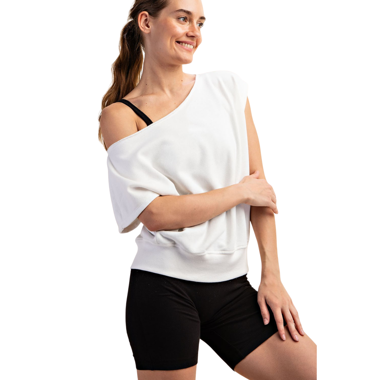 French Terry off the shoulder top in off white