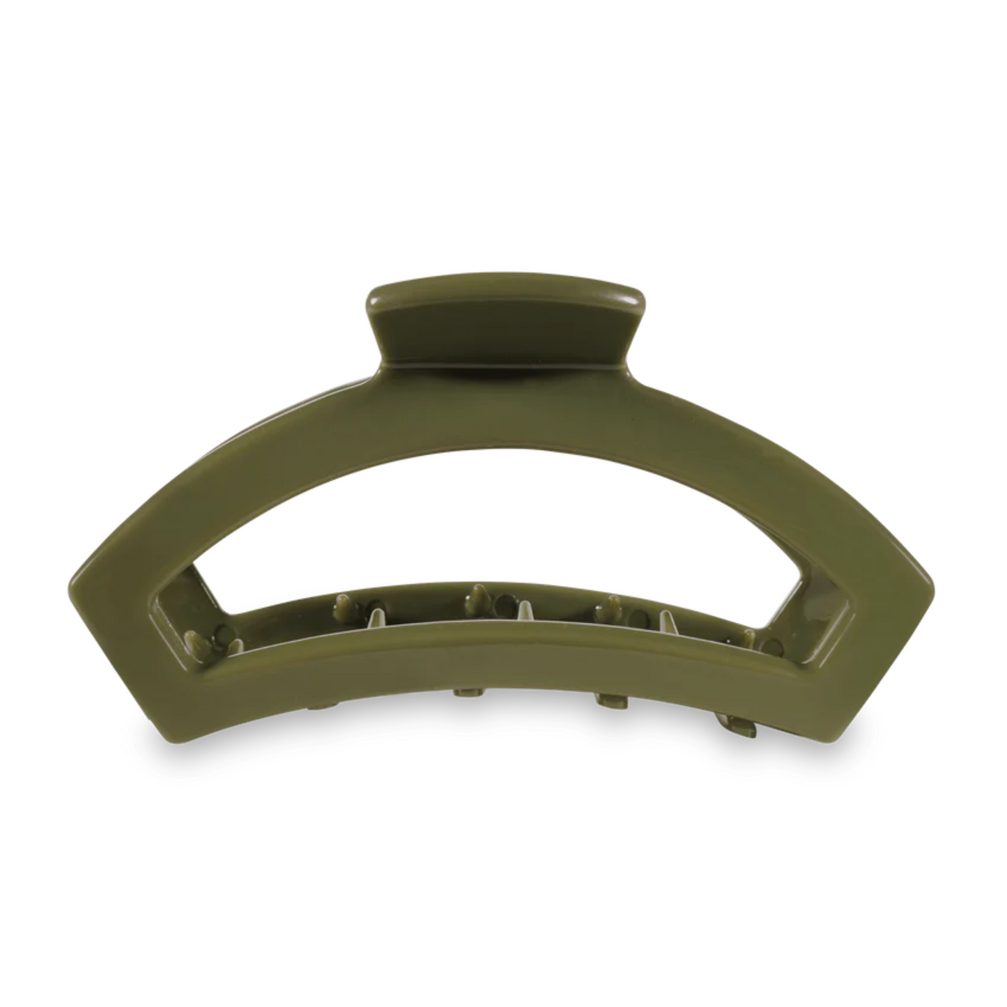 Crescent shaped open hair claw in olive 