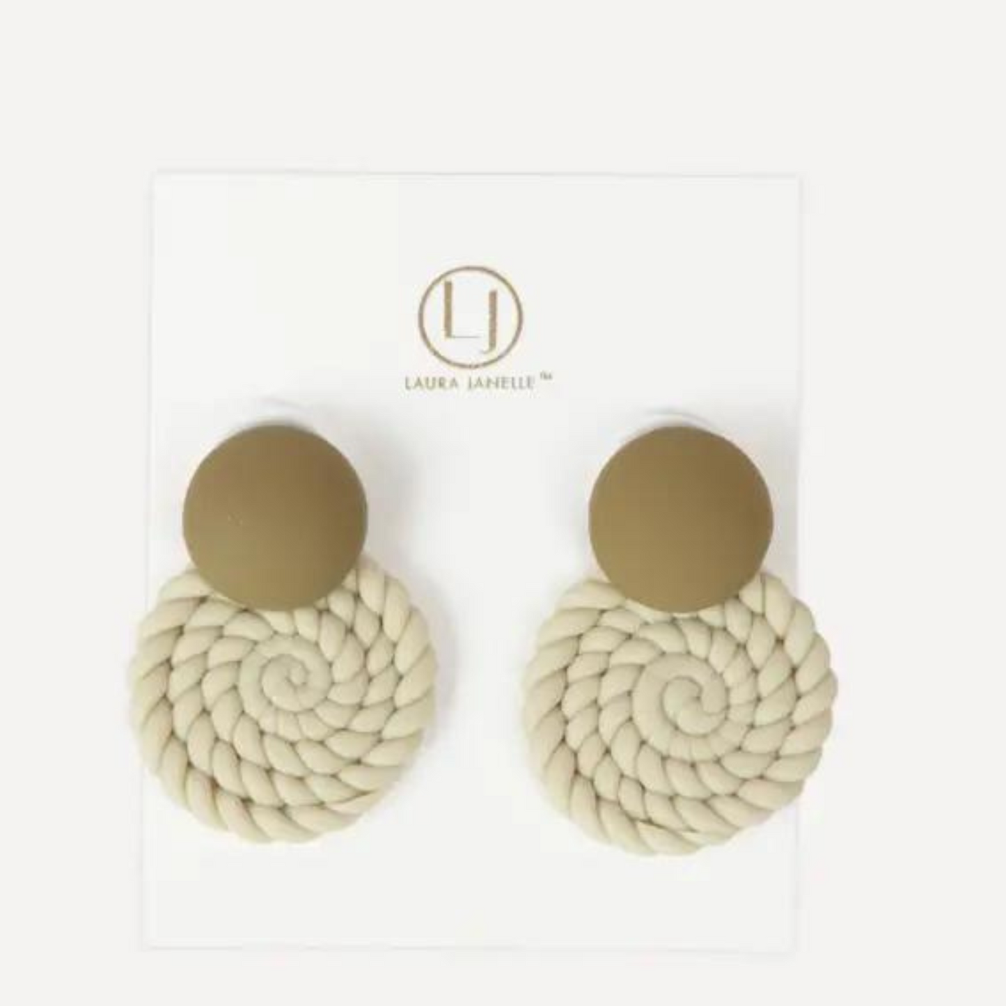 Clay rope earrings in olive and cream