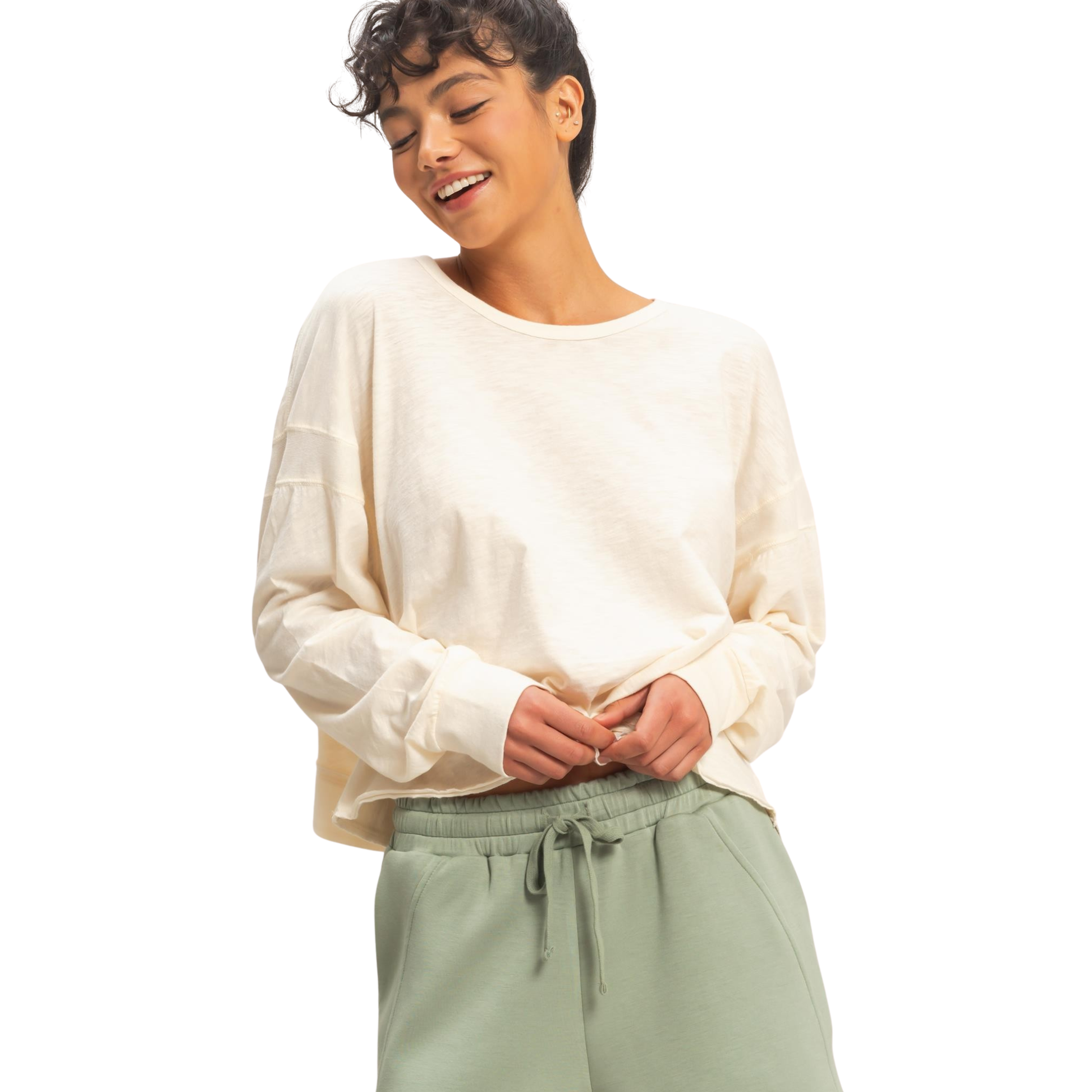 Elevate your wardrobe with this sophisticated open back long sleeve top from HYFVE. Crafted in a timeless cream color, this piece features an elegant cross detail that adds visual interest and dimension. The long sleeves provide coverage while the daring open back design creates a striking silhouette perfect for making a statement. Versatile enough for casual outings or dressed up for special occasions, this top combines comfort with contemporary style.