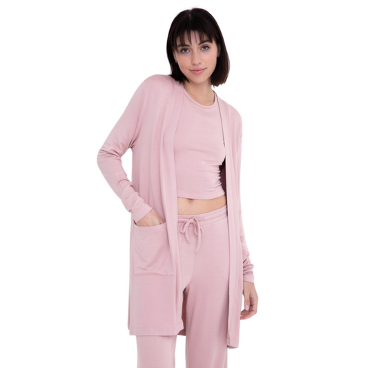 Upgrade your wardrobe with this stylish Open-Front Terry Cardigan. Featuring lightweight fabric and long sleeves, this cardigan is perfect for any occasion. The easy-to-style pink color will keep you looking chic and modern.