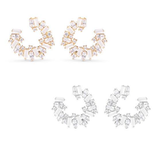 These elegant Clear Open Circle earrings feature a unique combination of clear and opaque stones for a sophisticated look. Crafted with small hoop earrings and high-quality cubic zirconia, these earrings add a touch of glamour to any outfit. Elevate your style game with these stunning earrings.