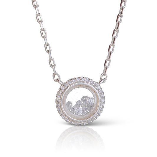 Expertly crafted with sparkling cubic zirconia on a sleek silver necklace, the Open Ring Loose Necklace features a unique open ring design for a modern and chic look. Elevate any outfit with this versatile and fashionable accessory.