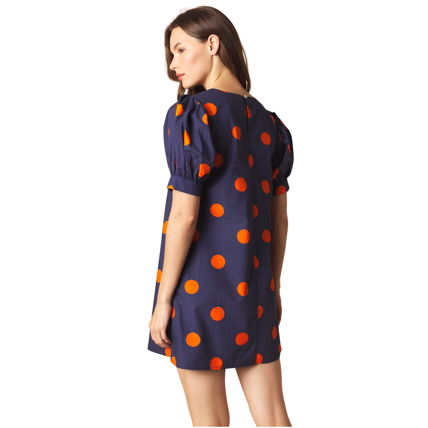 Puff Sleeve Mini Dress in orange and blue