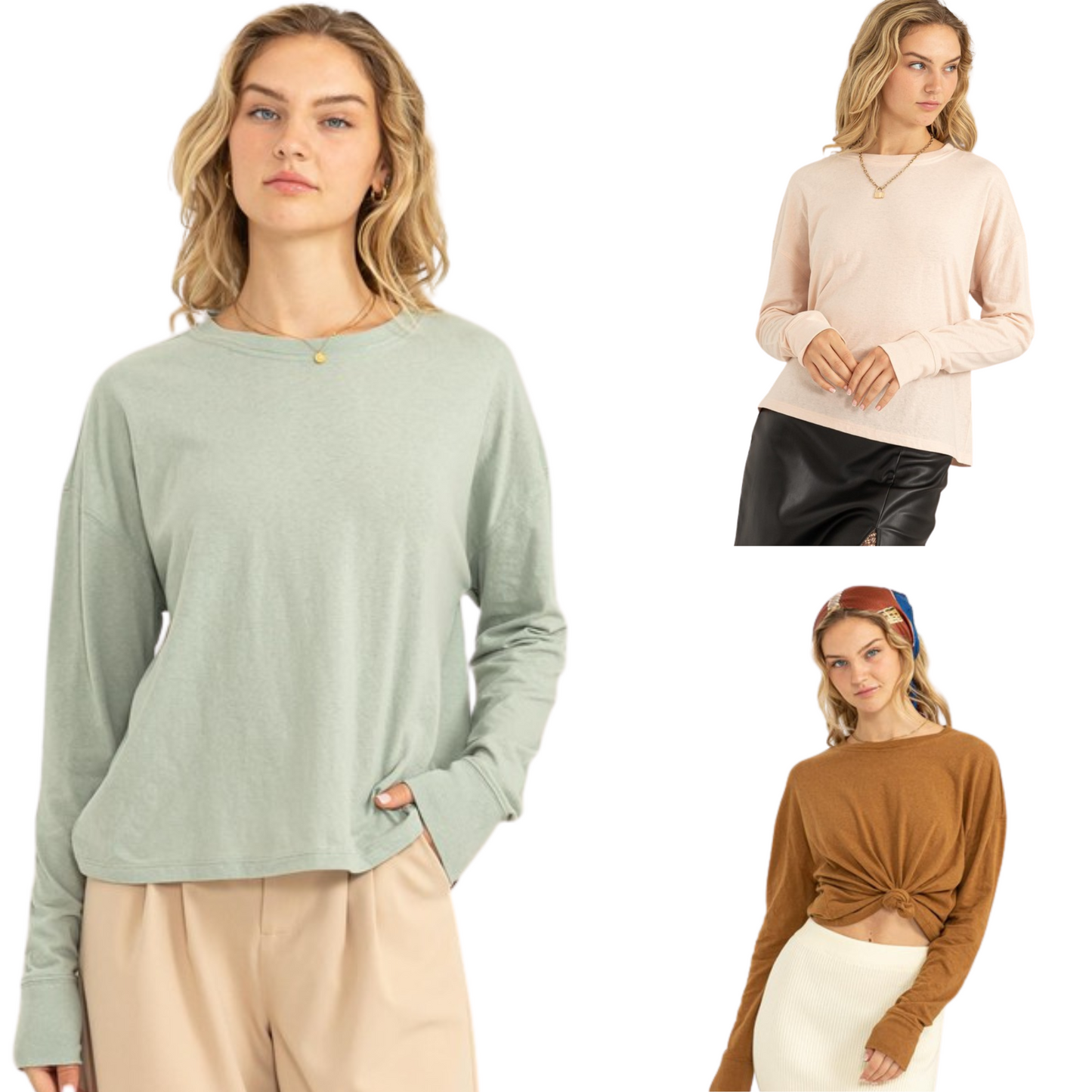 Introducing the Girl Next Door Oversized Tee, perfect for any occasion. Crafted with a round neckline, drop shoulders, and long sleeves, this T-shirt provides a relaxed fit and comfortable wear. Available in trendy dusty pink, iceberg green, and pale brown colors, this top is a must-have for any fashionista's closet.