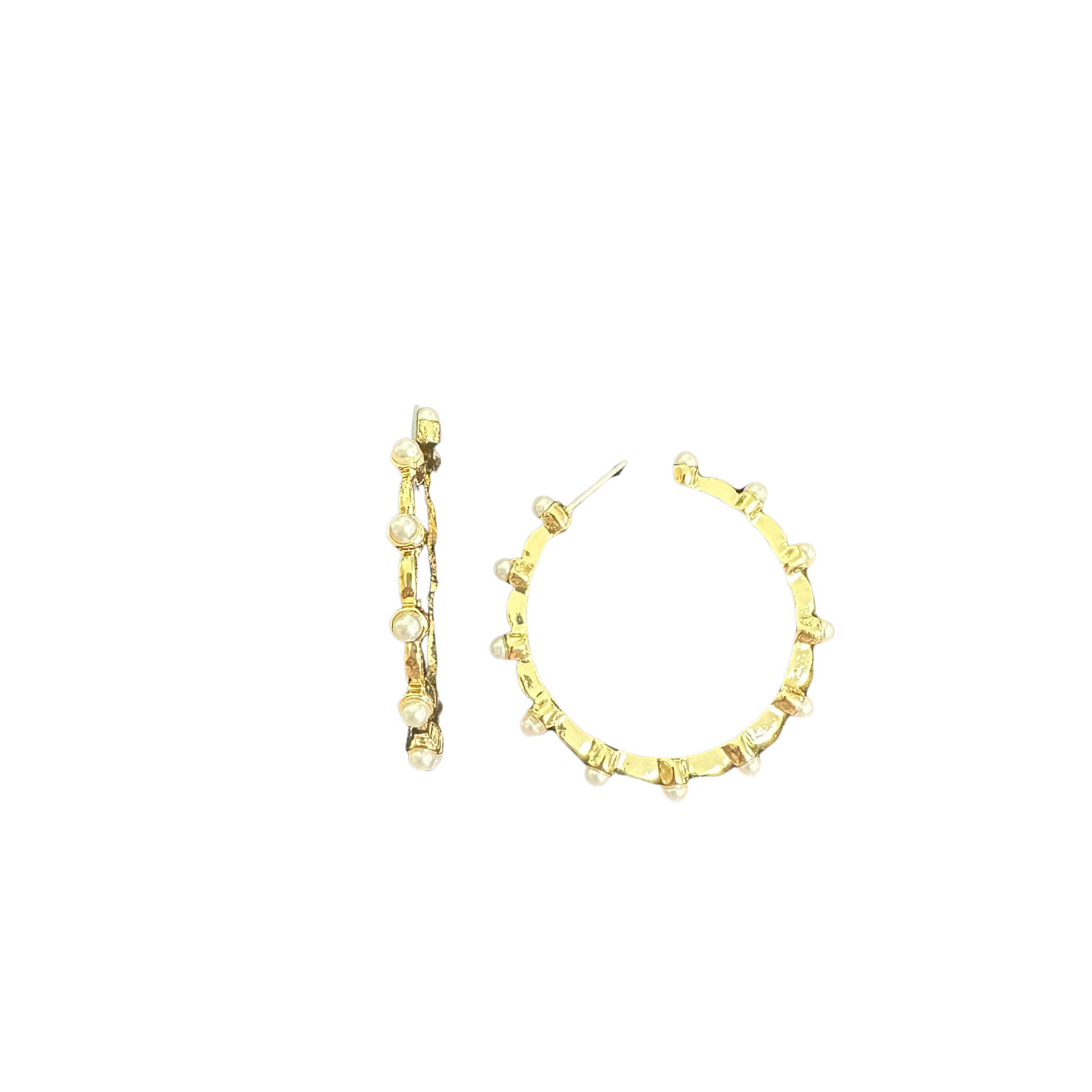 Elevate your everyday look with these stunning Pearl Accent Hoops from Perdido Gems. Crafted with lustrous pearls and gleaming gold accents, these classic hoops blend timeless elegance with modern sophistication. The perfect addition to any jewelry collection, they transition seamlessly from day to night. Versatile, radiant, and designed to complement any style.