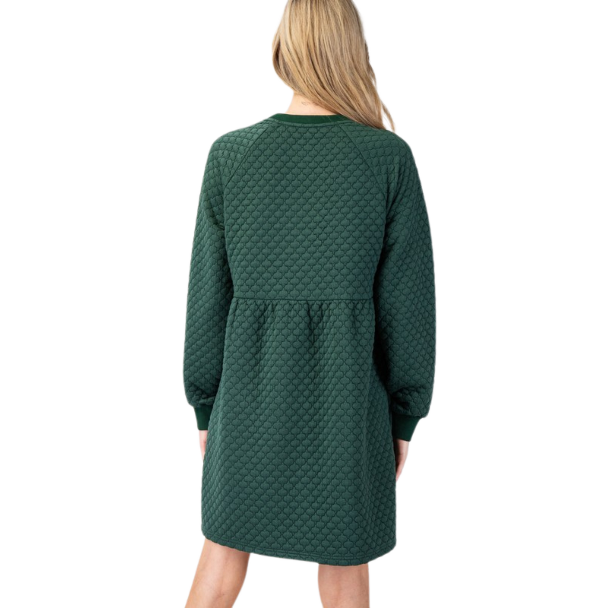 This ee:some Textured Babydoll Dress is a mini dress in a beautiful pine color. Made with long sleeves, it offers a flattering, comfortable fit while showcasing a trendy look. Perfect for a night out or a casual day, this dress is a versatile addition to any wardrobe.