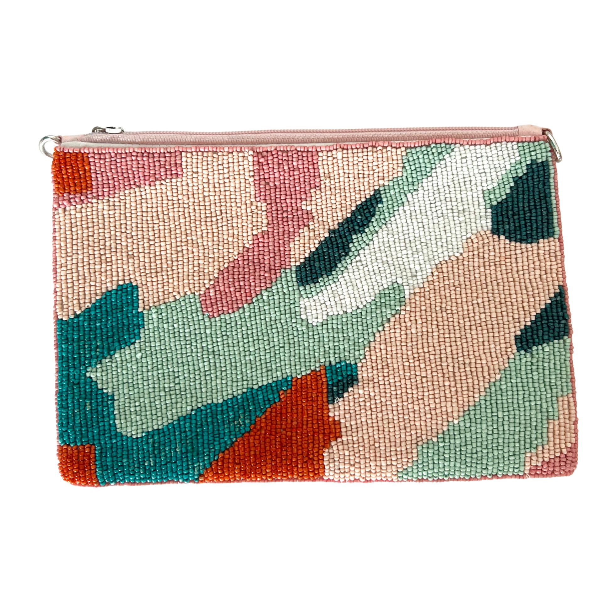 pink and green camo beaded clutch