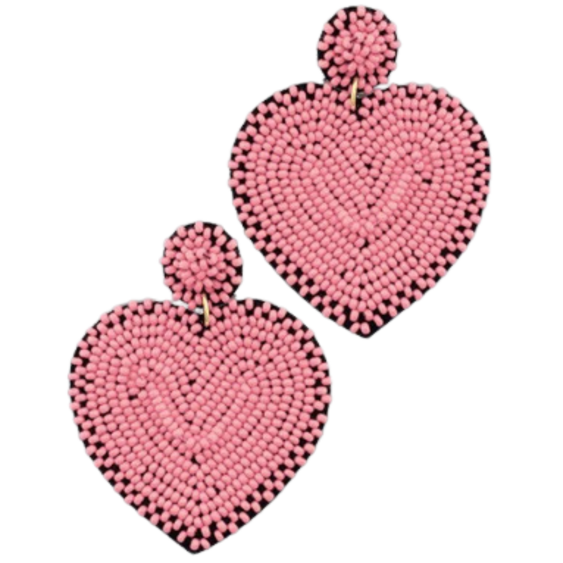 Beaded heart dangle earrings in pink