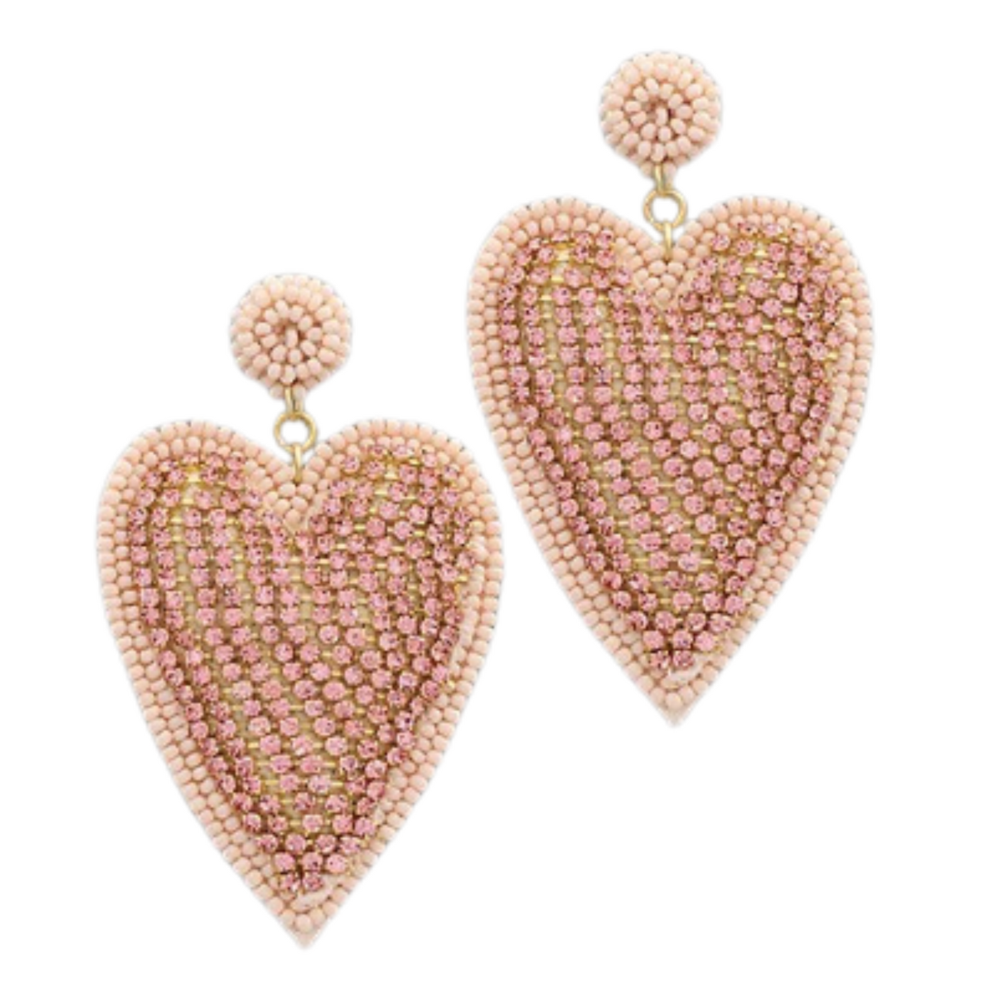 Introducing our elegant Beaded Heart Dangle Earrings. Crafted with precision, these earrings feature a heart-shaped design embellished with delicate beads in a beautiful pastel pink hue. A statement piece for any occasion, these dangle earrings will add a touch of sophistication to your outfit.