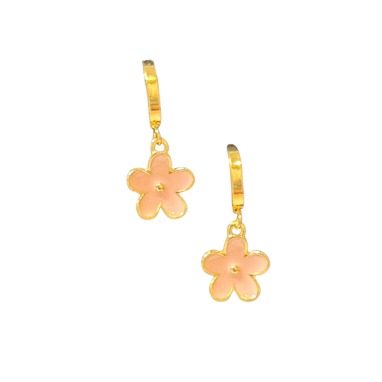 Small hoop flower earrings in pink