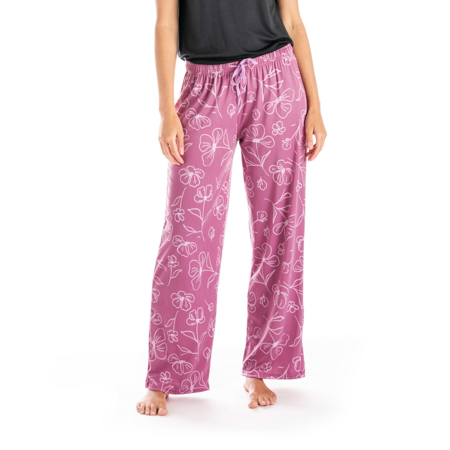 super soft pink flower loungewear pants with drawstring