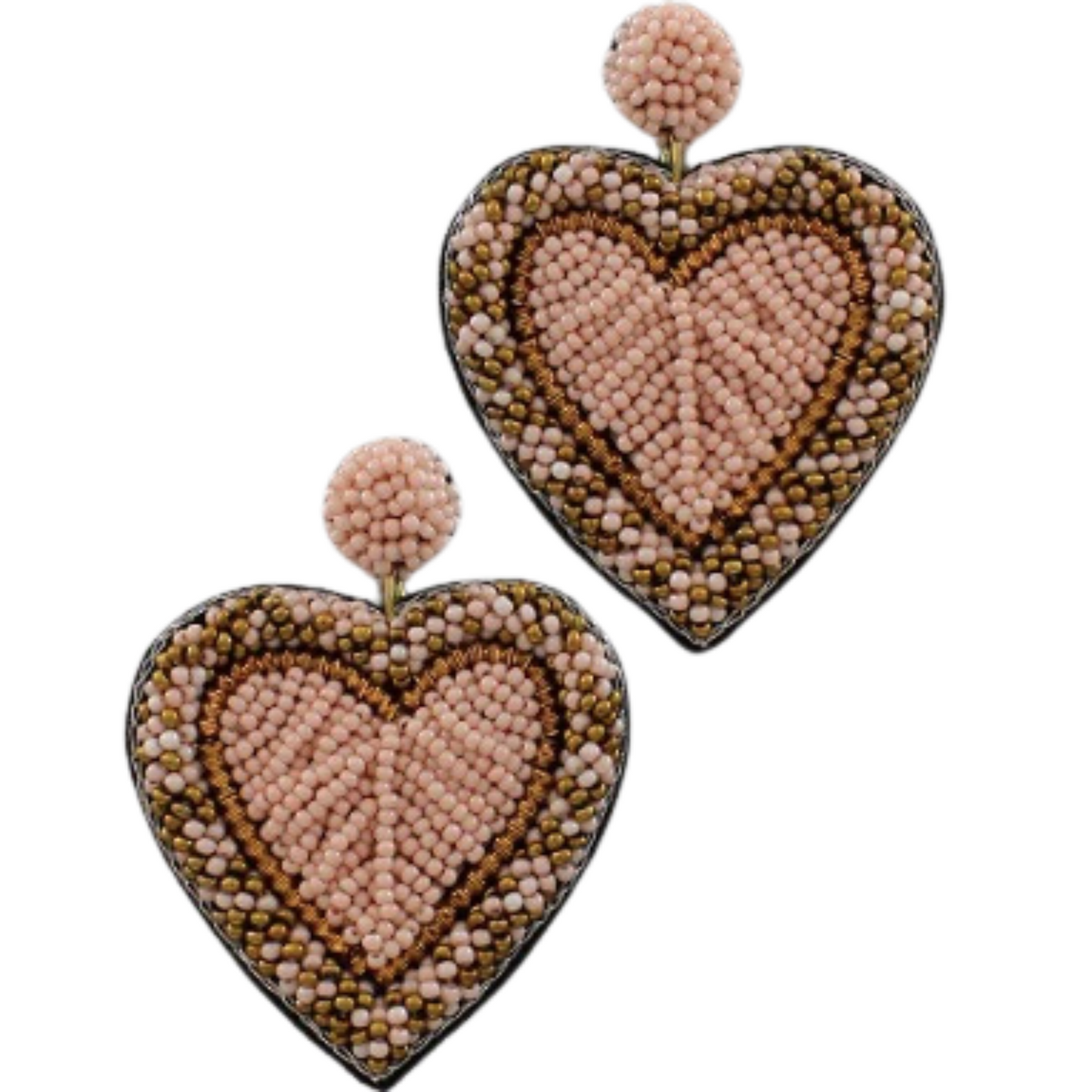 Discover the perfect balance of whimsy and elegance with our Seed Bead Heart Earrings. These dainty dangle earrings feature handcrafted seed beads in a charming pink and gold color combination, making them the perfect accessory for any occasion. Add a touch of playful sophistication to your look with these delightful earrings.