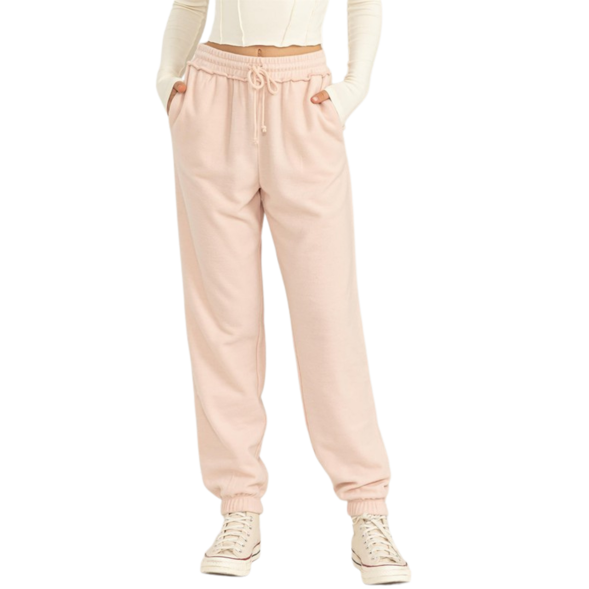 High waisted joggers in dusty pink