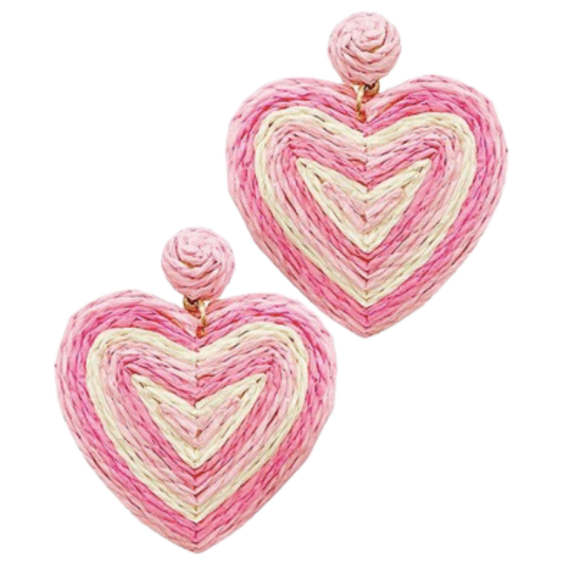 Raffia wrapped heart earrings in pink