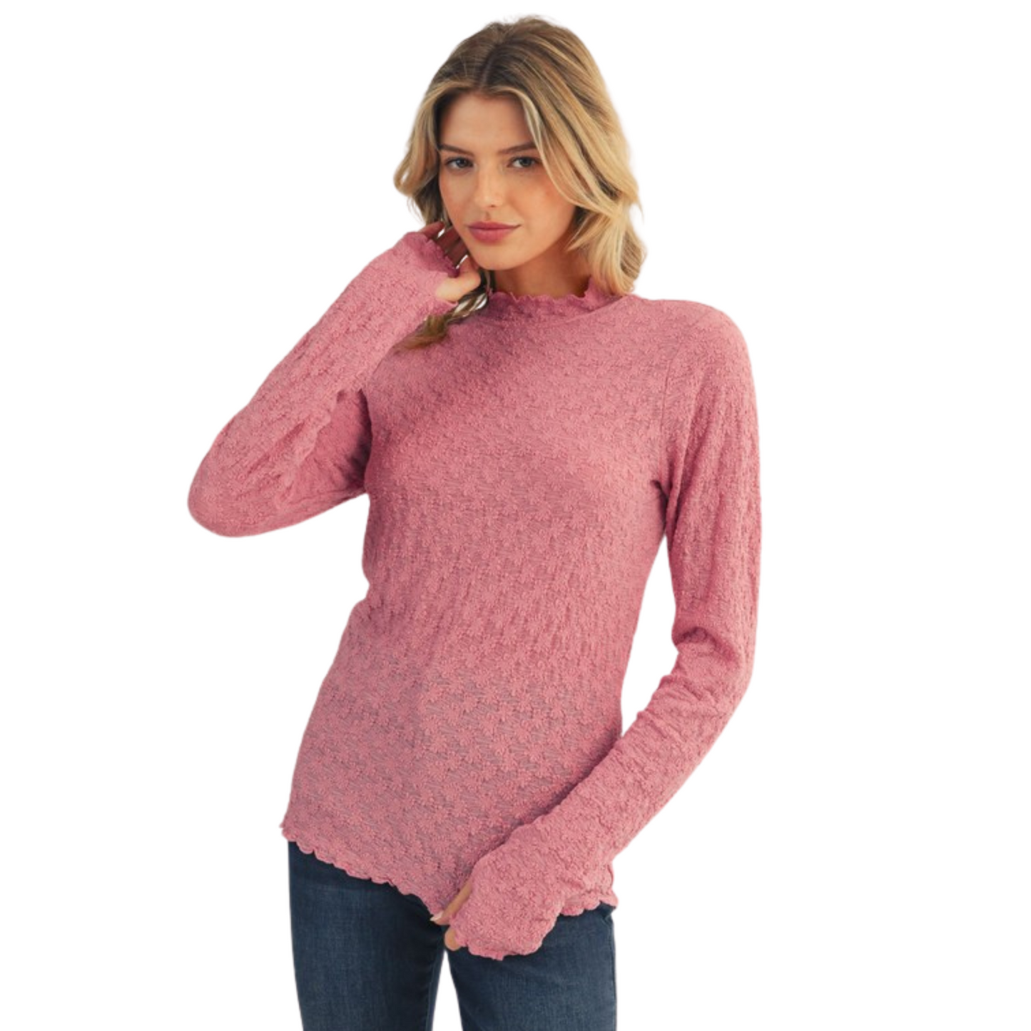 Mock Neck Lace Top in mauve