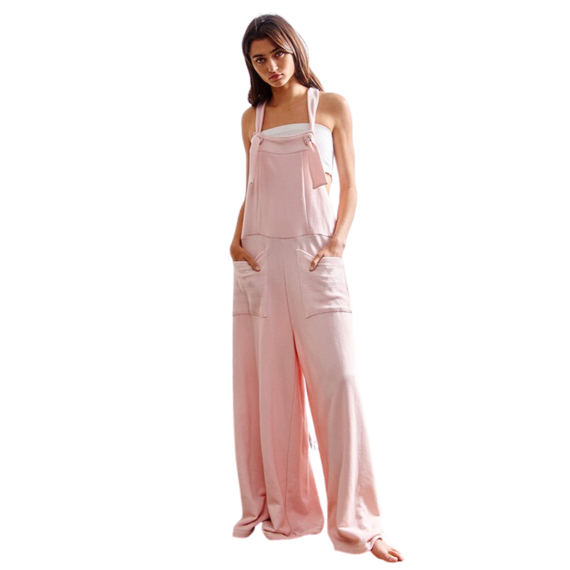 Pink adjustable jumpsuit made from Sweater material