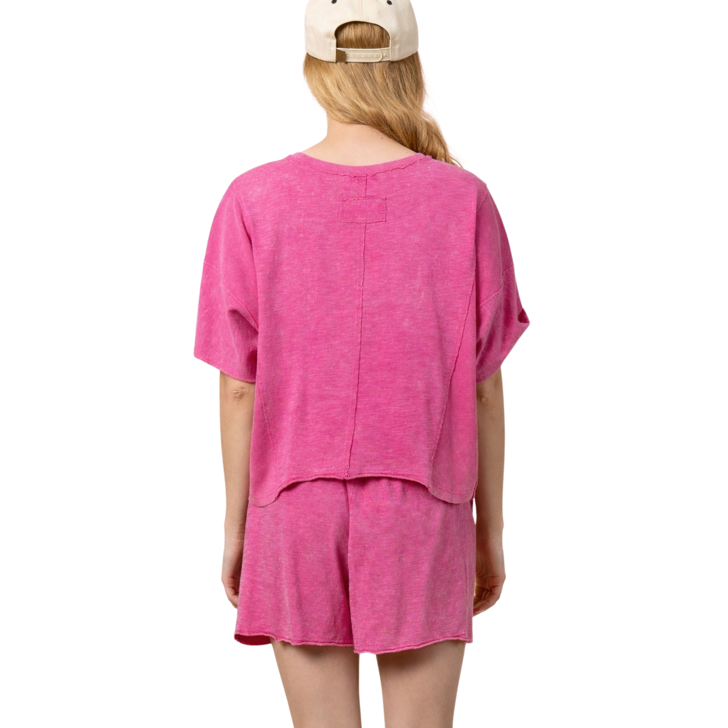Round Neck Top and Shorts Set in pink