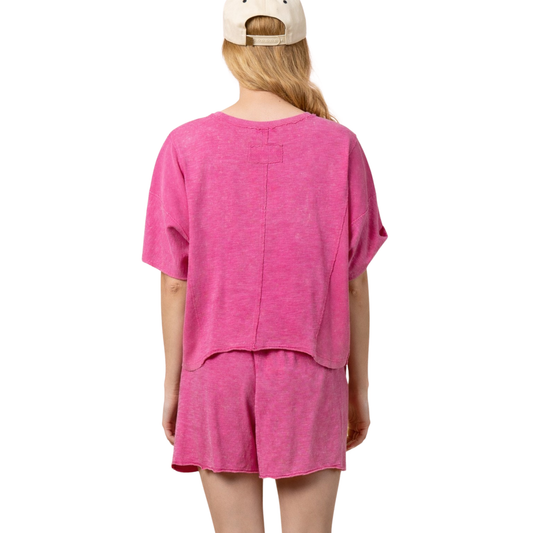 Round Neck Top and Shorts Set in pink