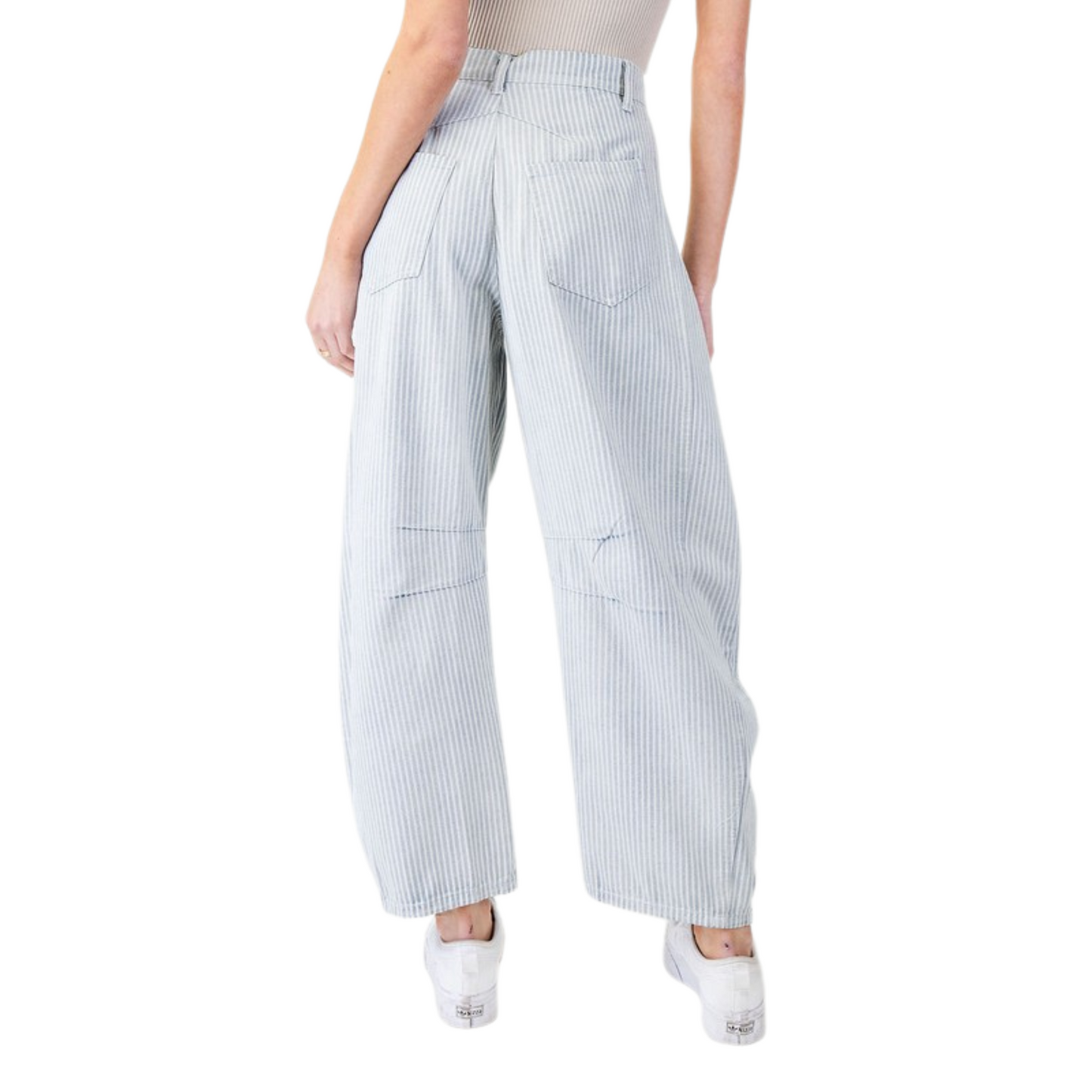 Crafted from the finest quality denim, our Mineral Wash Barrel Jeans feature a unique mineral wash finish and subtle pinstripe design. Expertly designed by some brand, these barrel jeans offer superior style and comfort in one sleek package. Elevate your wardrobe with these must-have jeans.