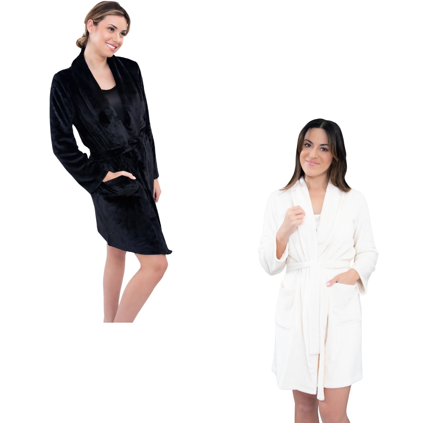 This Amanda Blu brand Plush Ladies Robe comes in two elegant colors, black or ivory. The soft material is perfect for lounging or after a shower. Treat yourself to this stylish and comfortable robe.