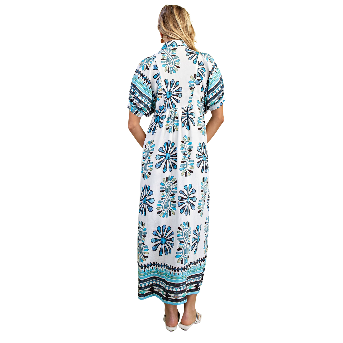 Elevate your everyday style with this stunning Smocked Yoke Midi Dress by GiGio. Crafted in a beautiful blue mix, this midi-length dress features a flattering v-neckline and comfortable short sleeves, perfect for transitional seasons. The intricate smocked yoke detail adds texture and visual interest to the bodice, creating a sophisticated silhouette that works beautifully for casual outings or dressed-up occasions. The midi length offers timeless elegance while remaining effortlessly wearable. A versatile 