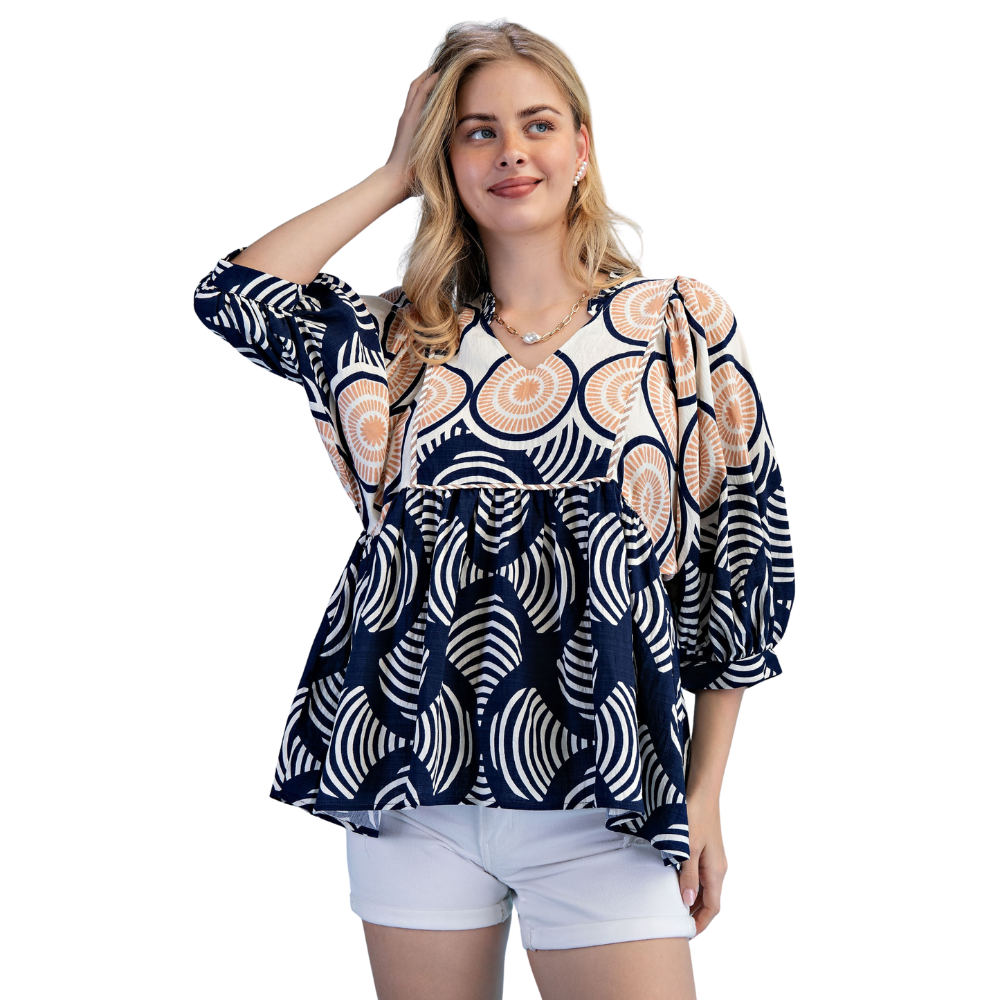 Effortless style meets comfort in this GiGio printed babydoll top, designed for the modern plus-size wardrobe. The relaxed short sleeves and flattering silhouette create a breezy, feminine look perfect for casual outings or layering. Soft fabric drapes beautifully while the playful print adds personality to any ensemble. A versatile piece that transitions seamlessly from day to night.