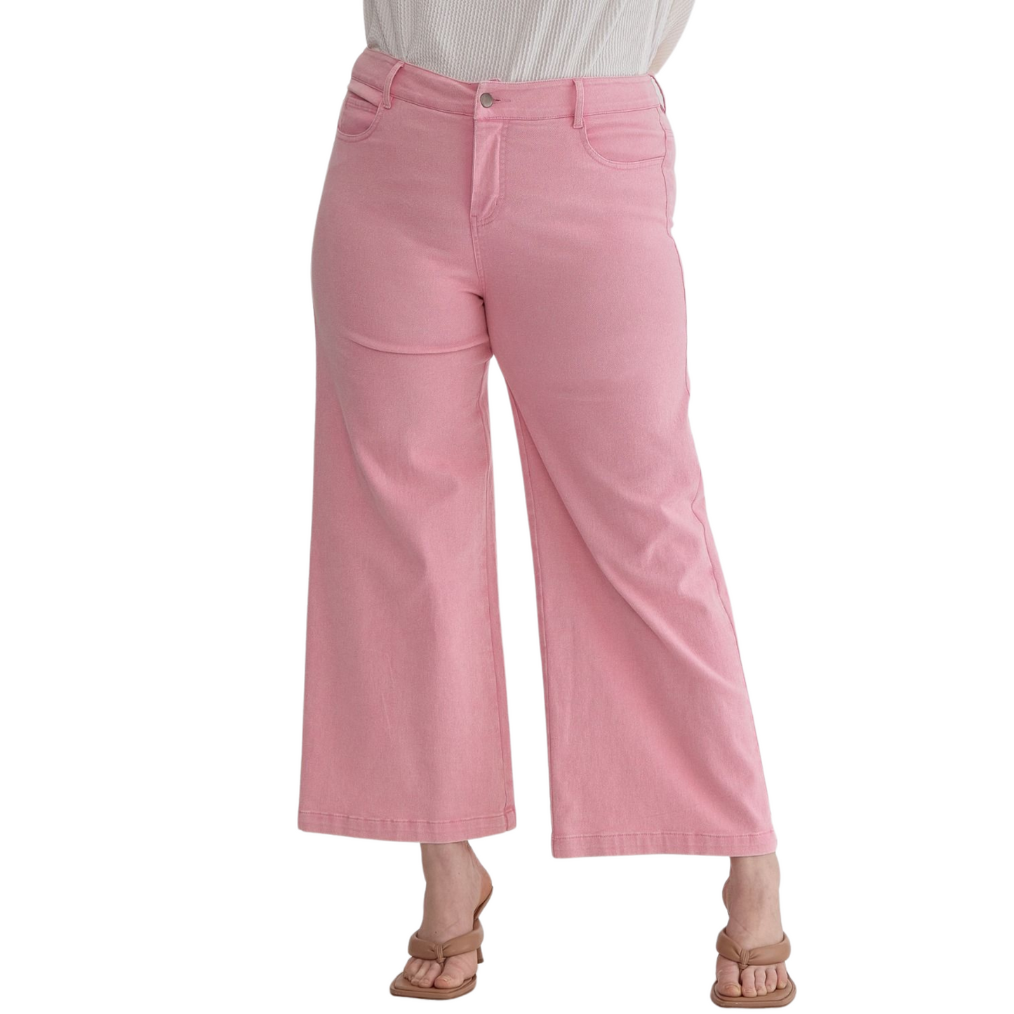Wide leg plus size denim pants in pink