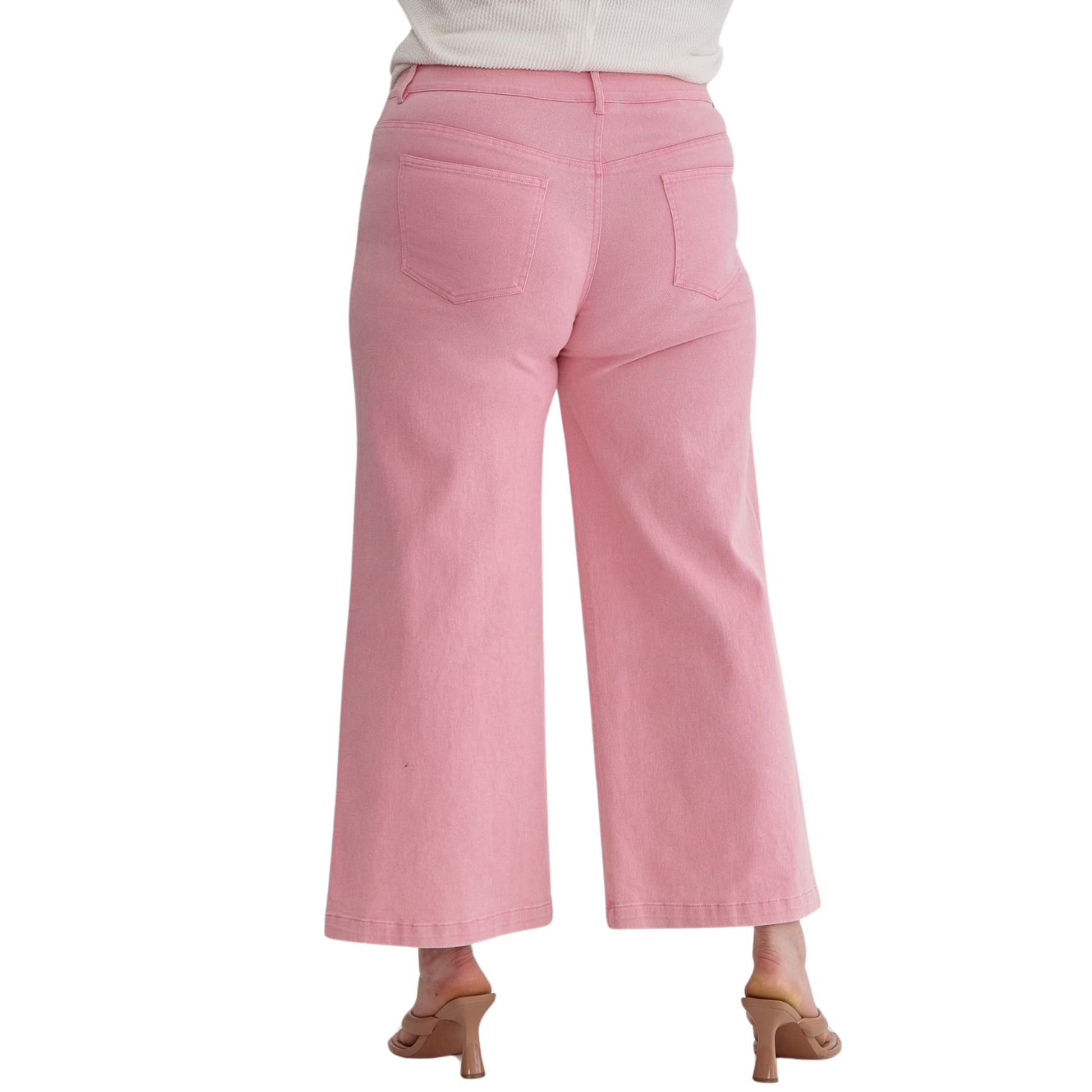 wide leg plus size denim pants in pink