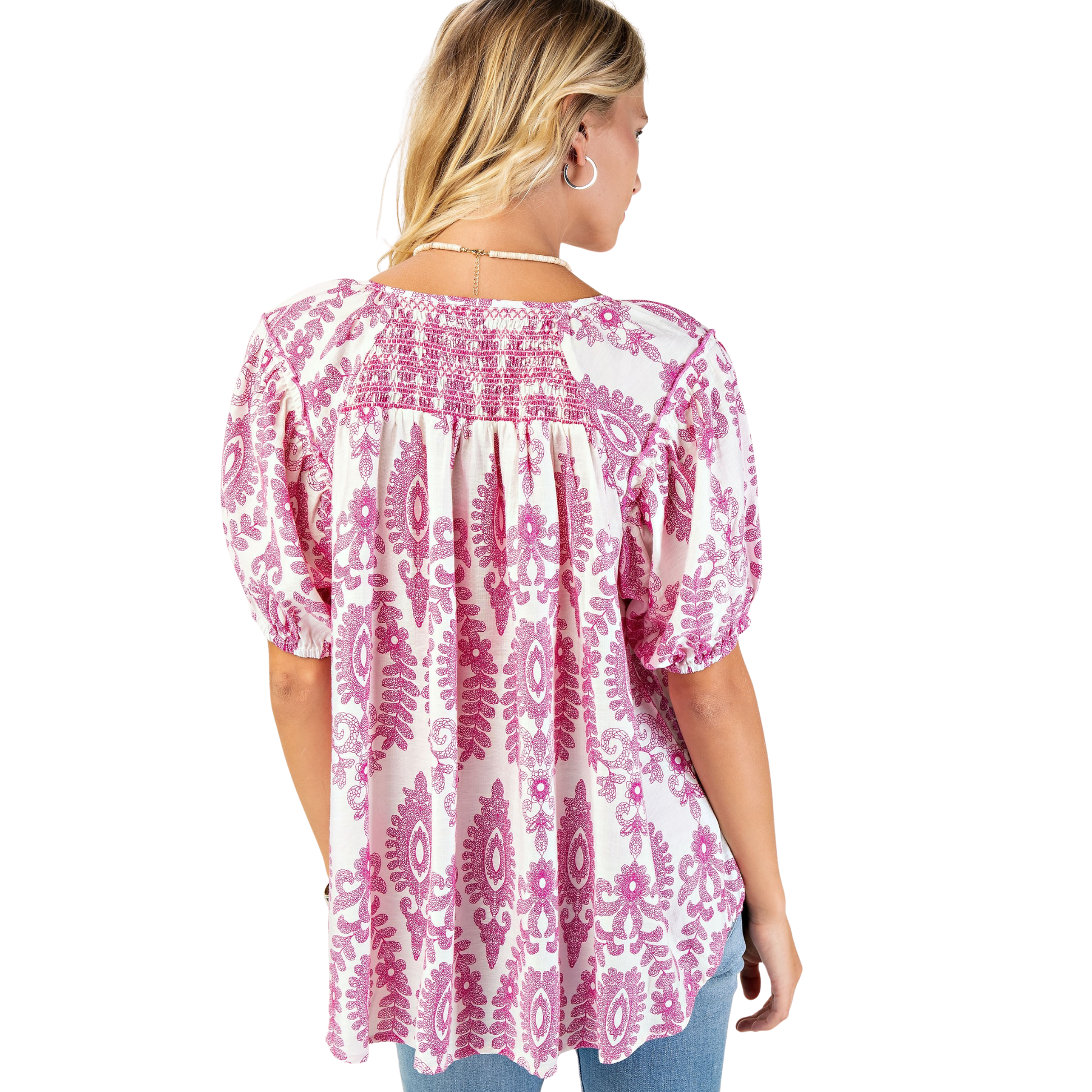 Elevate your casual wardrobe with this vibrant pink short sleeve top from GiGio. Featuring an eye-catching abstract print, this piece blends contemporary style with everyday comfort. Perfect for layering or wearing solo, it's an effortless addition to any outfit. The relaxed fit and breathable fabric make it ideal for warm weather wear. Express your unique style with this statement-making essential.