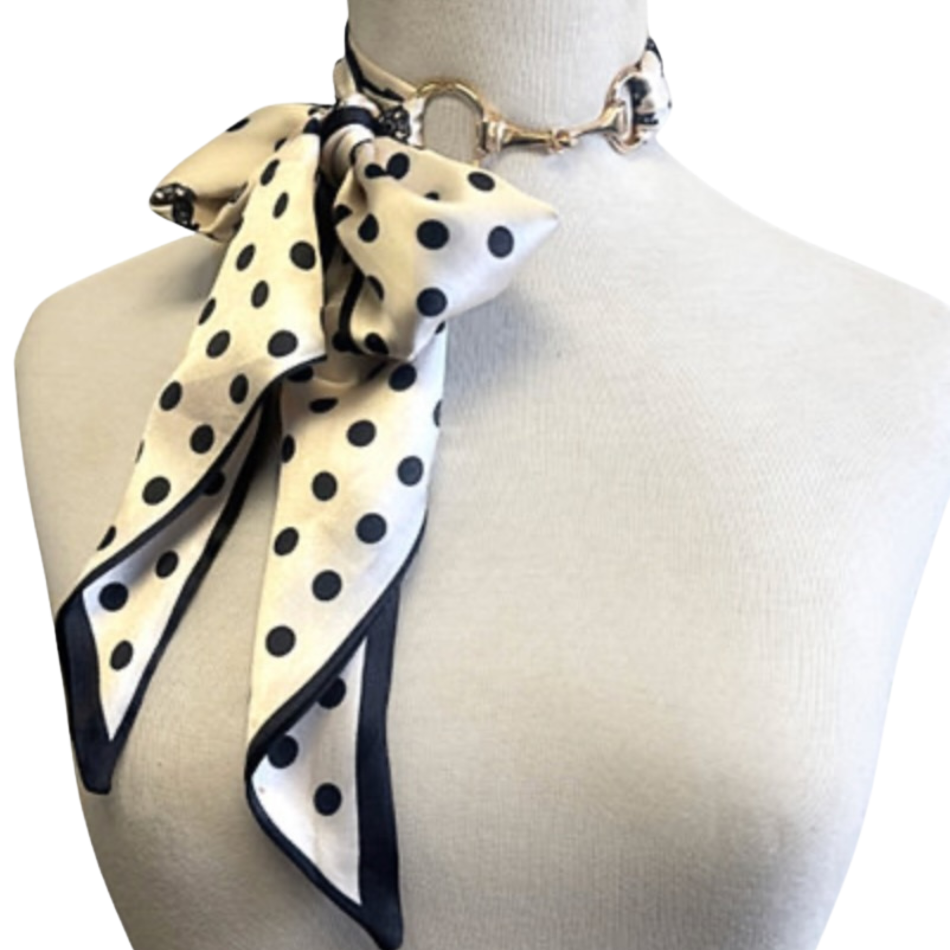Scarf Necklace with Gold Clasp in polka dot