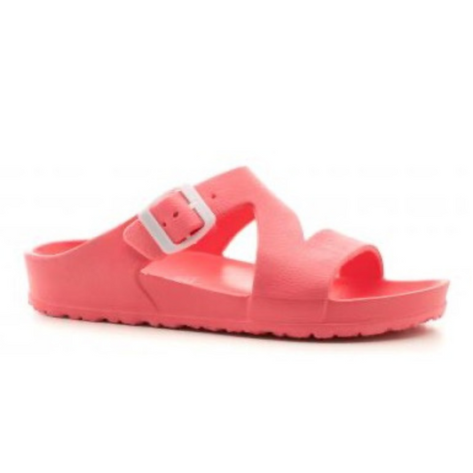 Bring your warm weather fun to life with our Pool Party. This lightweight slide on sandal features a bright pink color that will add a cheerful touch to any outfit. Its easy to wear design provides a secure fit and makes it the perfect choice for summer activities.