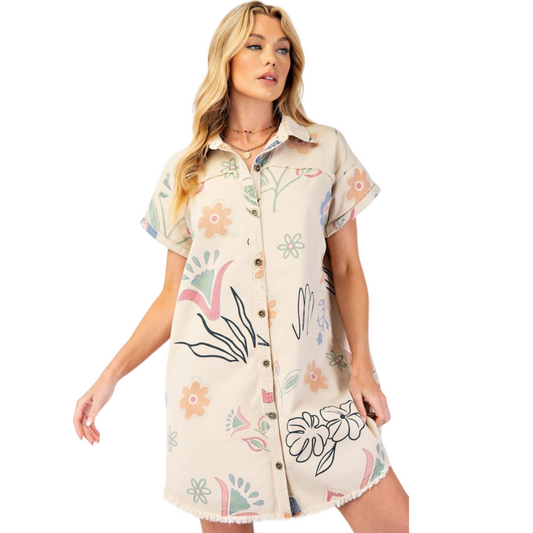 This Easel brand shirt dress comes in a versatile khaki color, perfect for any occasion. The button down design and collared neckline offer a classic and polished look, while the mini dress length adds a touch of modern style. Effortlessly elevate your wardrobe with this lightweight and comfortable dress.