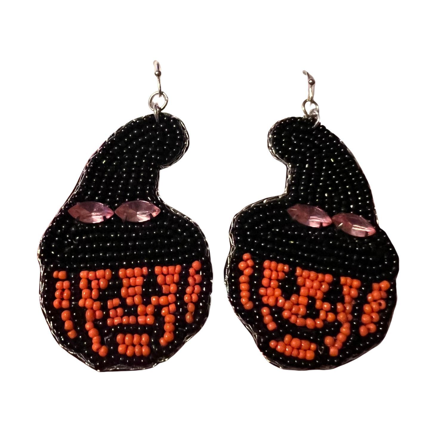 Beaded Jack O'Lantern earrings with witch hat