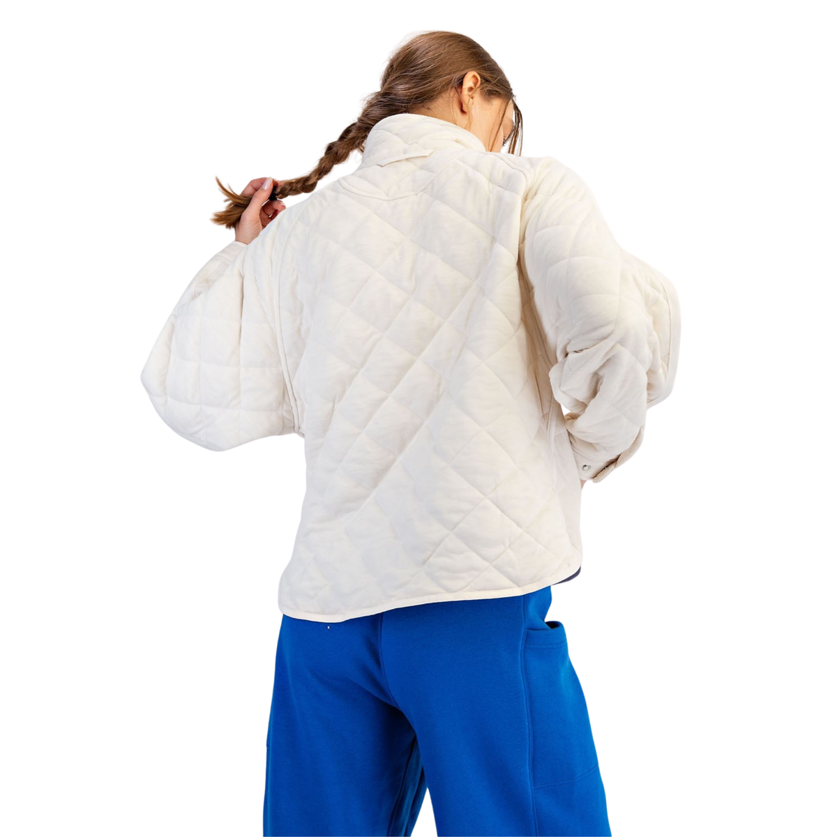 Stay warm and comfortable in this versatile Rae Mode quilted jacket. Crafted in a neutral bone color, it pairs effortlessly with any outfit in your wardrobe. The lightweight quilted design provides excellent insulation without bulk, while snap closures make it easy to layer or remove throughout the day. Perfect for casual outings, work, or weekend adventures. A timeless essential that works season after season.