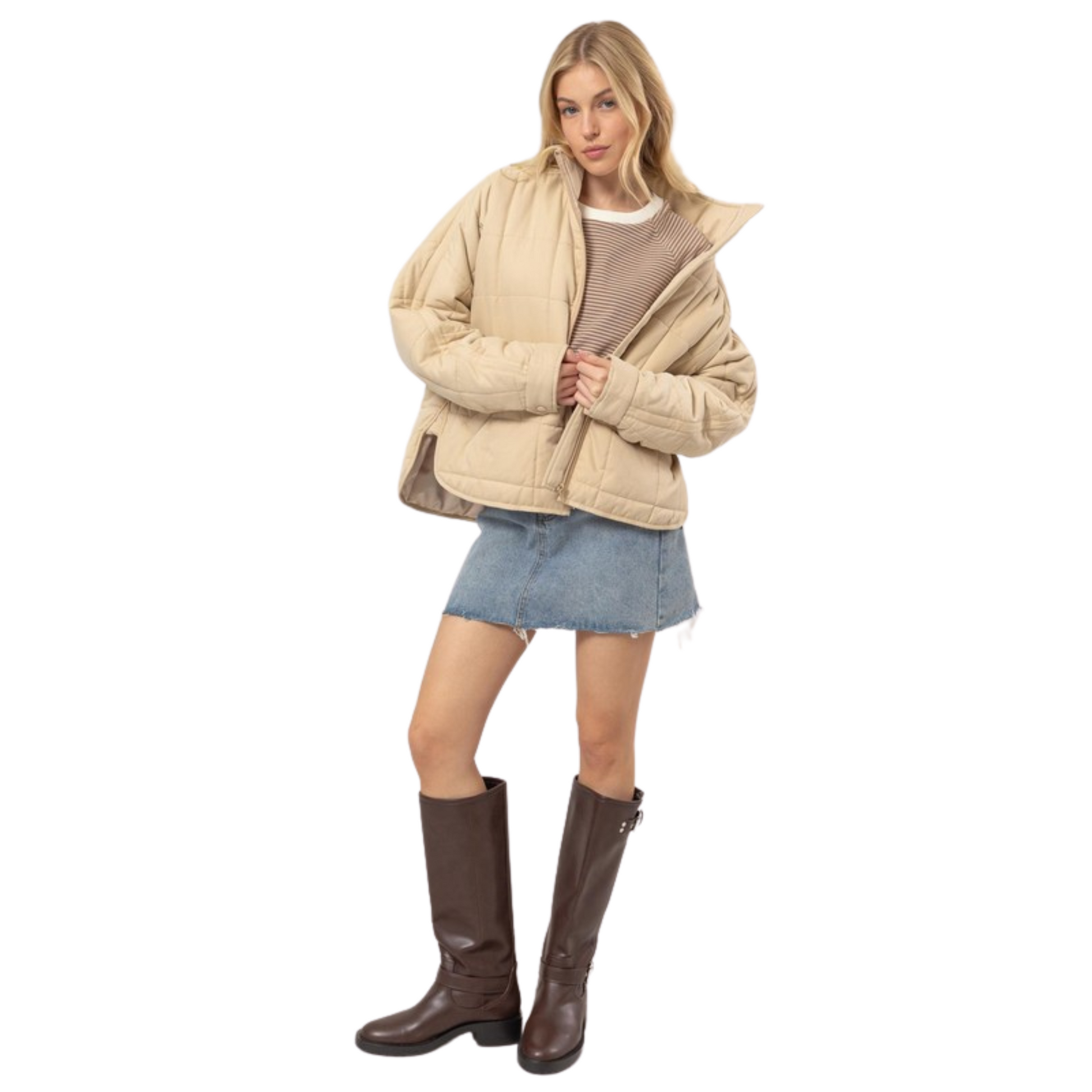 This Puffer Jacket Is Full Of Sophisticated Charm. It Is Featured With A Stand Collar, Long Sleeves, Slant Pockets And A Zipper Closure At The Front To Keep You Warm. The Quilted Puffer Construction Amps Up The Cozy Factor.