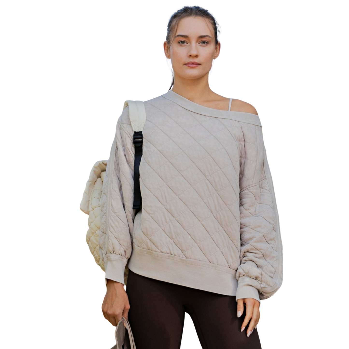 Quilted Pullover in Beige Taupe