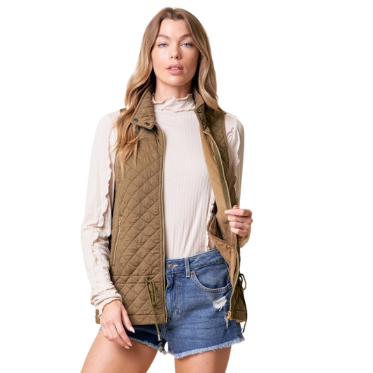 This sleeveless Quilted Vest from Doe and Rae features a zip-up front for adjustable comfort and ease of wear. Its brown color provides versatile styling options, while the quilted design offers lightweight warmth and sleek insulation. Ideal for layering in transitional weather, this vest combines functionality with refined simplicity, perfect for those seeking expert craftsmanship in their outerwear.
